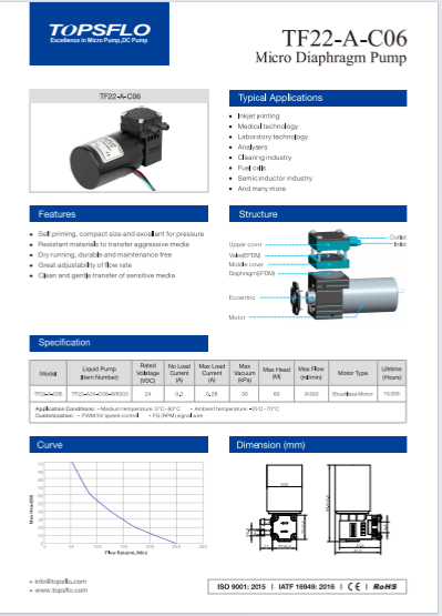 Micro Diaphragm Liquid Pump TF22